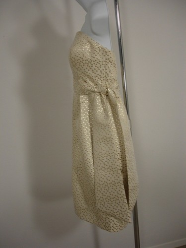 JENNY YOO IVORY GOLD POLKA DOTS STRAPLESS BELT EMPIRE WAIST COCKTAIL DRESS 6 - Picture 2 of 8