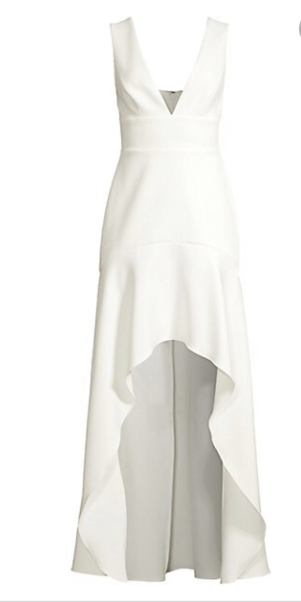 BCBGMAXAZRIA Women's Eve Off White High Low Sleeveless Gown