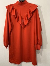 Red Who What Wear Mock Neck Ruffle Dress Size M