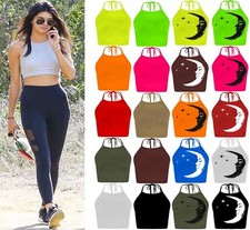 New Womens Ladies Tie Up Halter Neck Plain Crop Top Sleeveless Vest T Shirt Tops