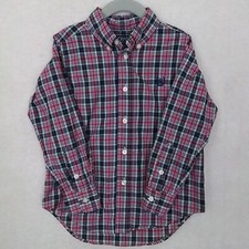 Chaps Boys Cotton Button Down Shirt Sz 4 Red Black Plaid Long Sleeves