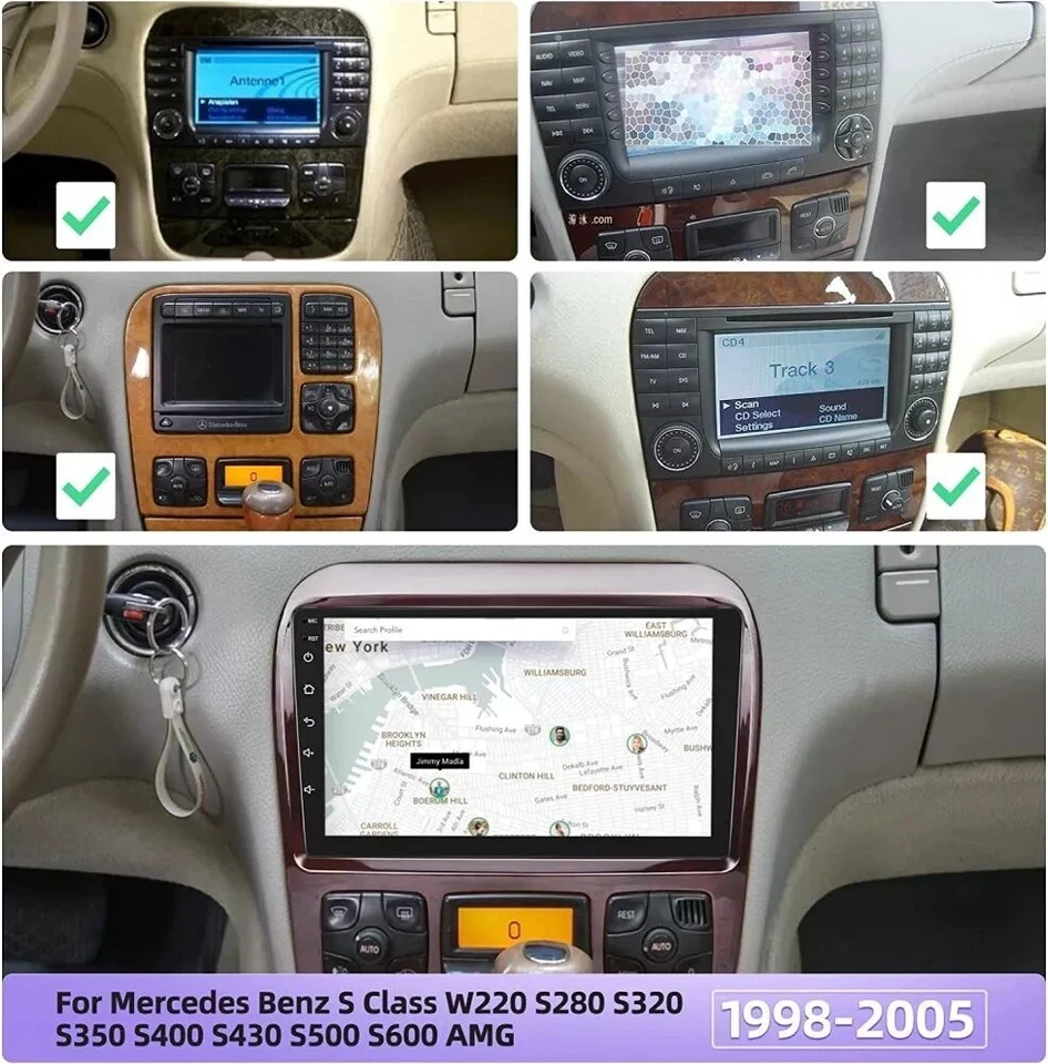 2+64G Android 13 Carplay Car Stereo Radio For Mercedes-Benz S-Class W220 + CAM Foto 4 de 4