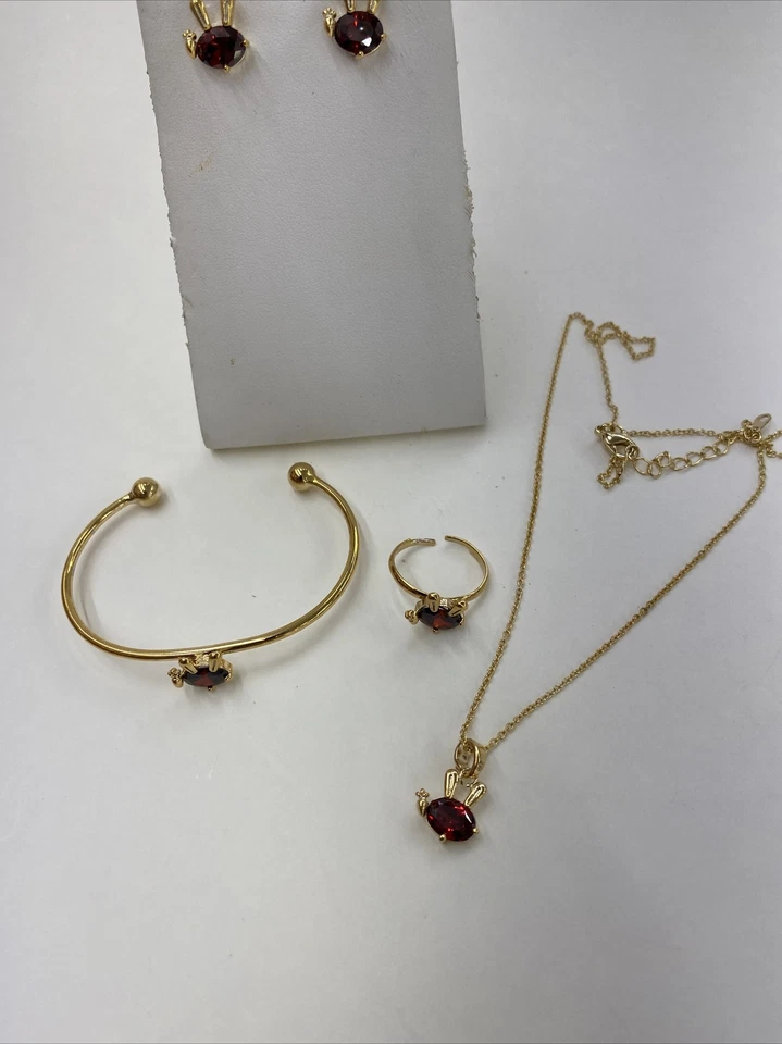 14k золото заполненное 4 p.c детский набор цепочка серьги кольцо и браслет с камнем - Изображение 4 из 4