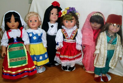 Handmade Traditional Costumes Sweden Italy Spain Czech India Turkey 18'' Dolls