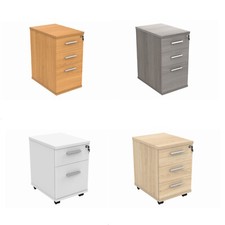 Low Mobile Pedestals or Desk Height Pedestal - Beech, Grey Oak, Oak or White MFC
