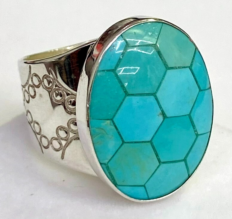 HSN Jay King Sterling Silver Andean Blue Turquoise Inlay Oval Ring Size 6