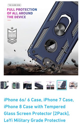 Funda Soporte Anillo LeYi Para iPhone 8/7 + Cristal Templado NEGRO - LEER DESCRIPCIÓN COMPLETA - Imagen 7 de 7