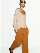 ZARA Curry Balloon Harem Pants Elastic Drawstring Waist NWT