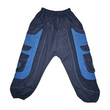 Blue Embroidered Boho Harem Cotton Pants Handmade In Nepal