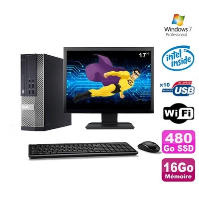 Lot PC Dell Optiplex 990 SFF G630 2.7GHz 16Go 480Go SSD DVD Wifi W7 + Ecran 17" - Photo 1/4