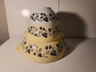 3 Pc. Pyrex Yellow Black Gooseberry Cinderella Mix Bowls 441, 442, 444 Very Good