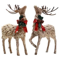 2 Pack Resin Holiday Deer Figurine Set - Christmas Deer Figurine Set