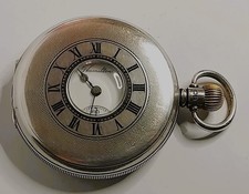 SOLID SILVER HAMILTON, GR:975, 16s, 17Js HALF HUNTER POCKET WATCH,FWO