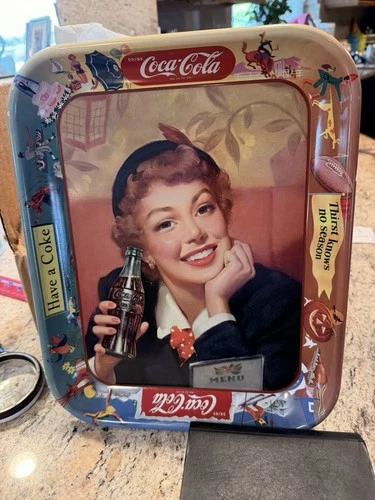 Vintage Coca-Cola Metal Serving Tray Thirst Knows No Season 13 X 10 VGUC Bright