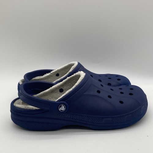 Herren Größe 12 Crocs Klassisch Kunstfell Gefüttert Blau Clogs Slipper Freizeit Sandalen