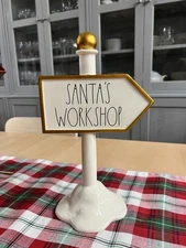 Rae Dunn “Santa’s Workshop” Arrow Sign Tabletop Christmas Decor