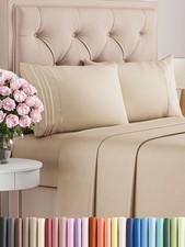 Cal King Size 4-Piece Cream Bed Sheet Set Soft Breathable Deep Pockets