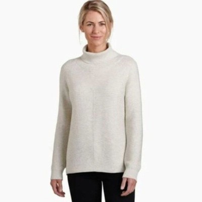 Kuhl Solace Snuggle Up Merino Blend Sweater Cowl Neck Cream Sz L Casual Chic