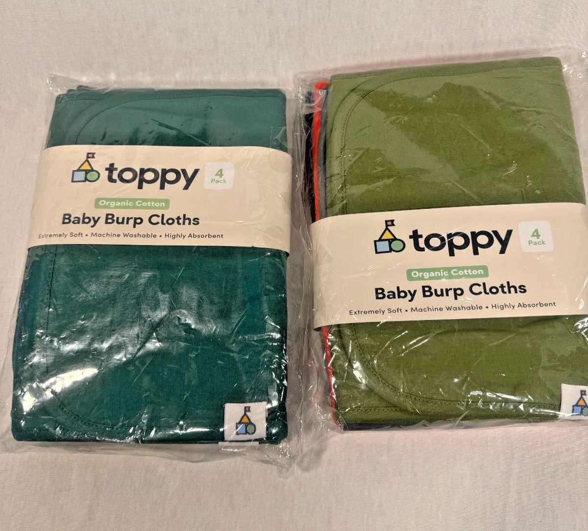Toppy Organic Cotton Baby Burp Cloths 8 Pack New Sealed Soft Absorbent