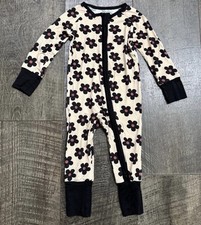 Bamboo Black Daisy Floral Print Zipper Sleeper PJs Baby Girl 12-18 month