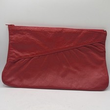 Vintage Red Italian Tooled Genuine Leather Clutch Pouch Bag Purse 5.5 x 9