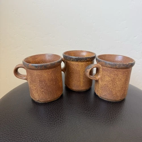 3 Vintage McCoy 1412 Canyon Rim Stoneware Coffee Mugs Cups Brown Rustic