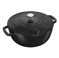 Staub Cast Iron 3.75 qt, Essential French Oven with Dragon Lid , black matte