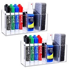 2 Pack Magnetic Dry Erase Marker Holder, Acrylic Magnetic Pen Holder for Whit...