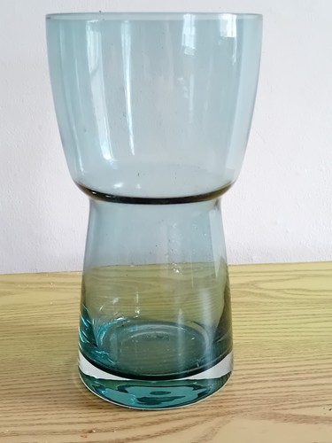 Vintage Retro Riihimaki Lasi Glass Steel Blue Vase Finland - Picture 3 of 4