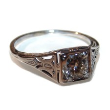 Vintage Estate Carved Diamond Ring in 18k White Gold Size 6 Engagement Jewelry