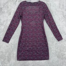 Express Dress Womens Medium Floral Lace Bodycon Cutout Metallic Dark Coquette