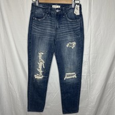 NWT Abercrombie Kids Distressed Boyfriend Jeans Sz16 slim Lowrise Rhinestone 027
