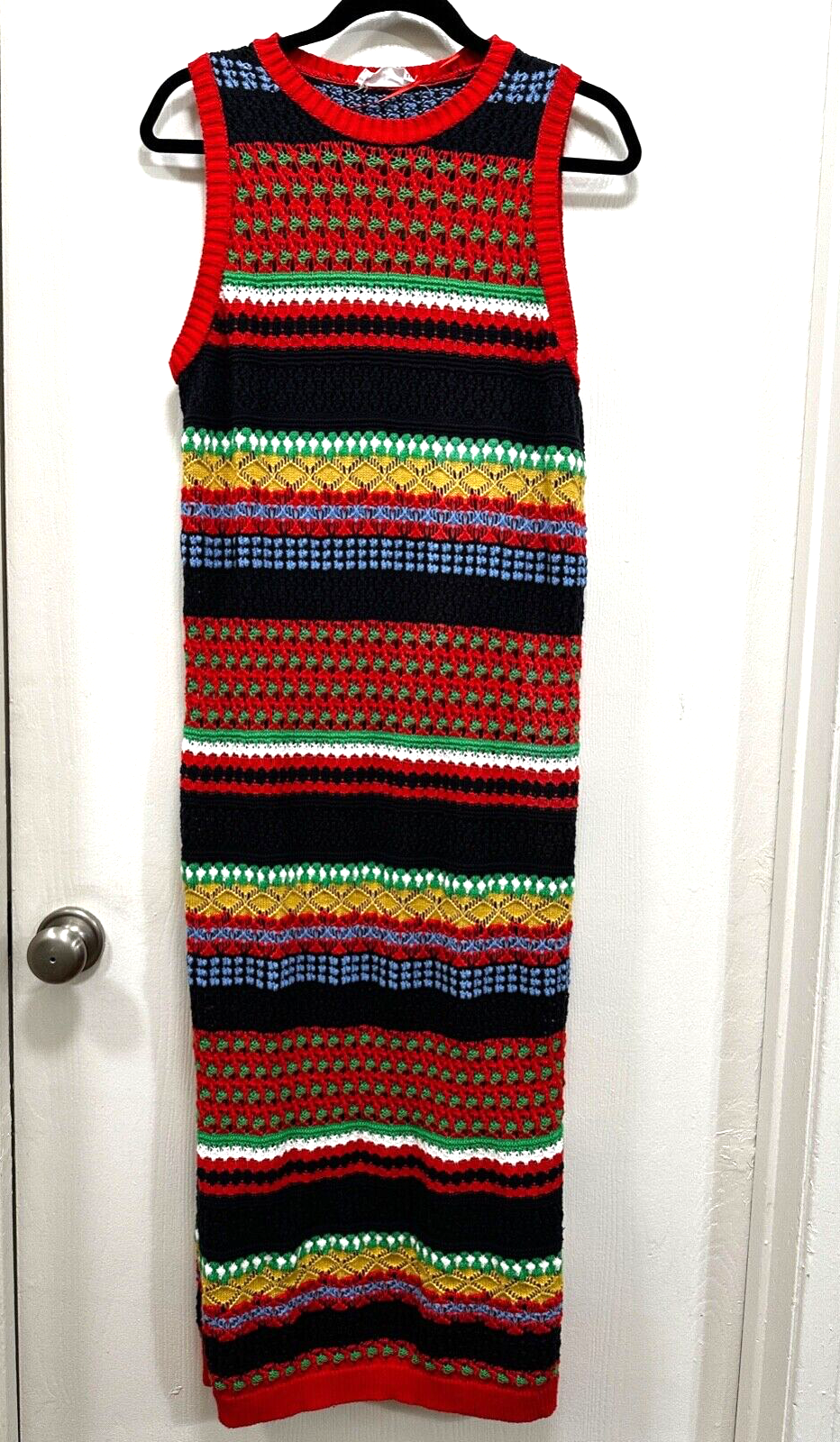 MNG Women's Sleeveless Crochet Midi Dress Striped Multicolor 100% Cotton size 8