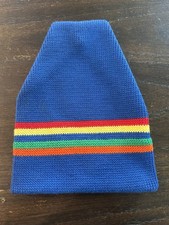 Vintage Smiley Sparks Nevada Beanie Blue / Rainbow striped 100 Wool