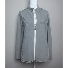 Peter Millar Womens Navy White Striped Full Zip UPF 50 Sun Shirt Jacket Medium