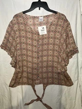 Cozy Co. By Cozy Casual Womens Blouse Size Large Multi-color Sage Button Up NWT