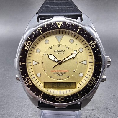Casio Arine Watch Men 45mm Champagne Dial Steel Alarm Chrono AMW-320C New Batt H