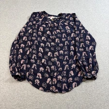 Boden Shirt Women 8 UK 12 Button Blue Faces Long Sleeve Top Shirt Art Novelty