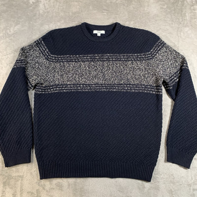 M&S Pullover Herren XL Blau Wolle Fischer Grobstrick Pulli Fair Isle Strick