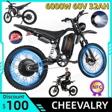 6000W Electric Dirt Bike E-Motorcycles 60V 32Ah 20" E-MoutainBike w/NFC 45MPH US
