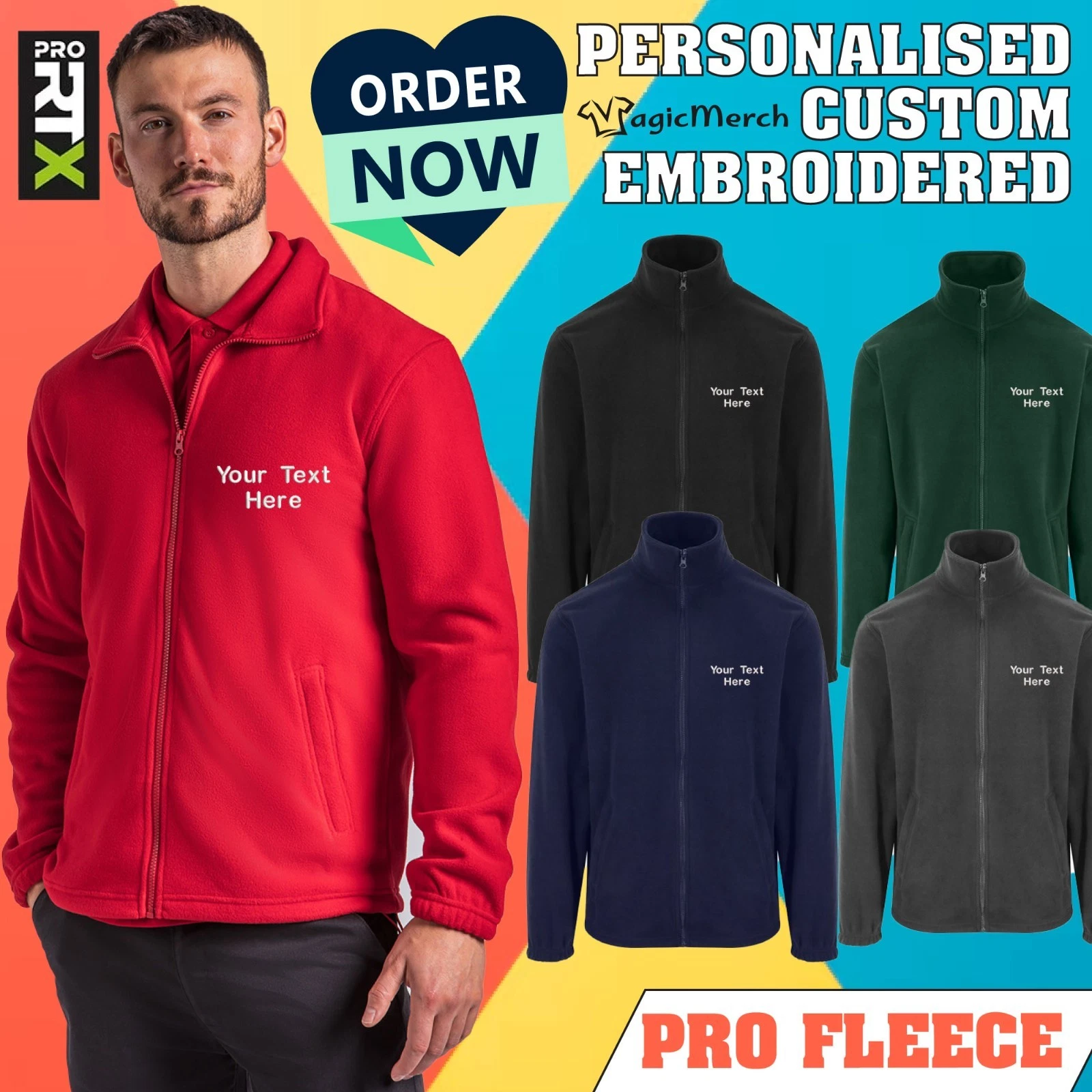 Custom Embroidered RTX Pro Fleece Jacket Unisex Workwear Casual Custom Text Logo