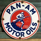 VINTAGE 1931 DATED PAN-AM MOTOR OILS PORCELAIN SIGN MILITARY WAR GAS SERVICE