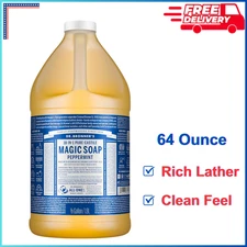 Dr. Broner’s- Pure-Castile Magic Liquid Soap (Peppermint 64,oz), Non GMO, Vegan