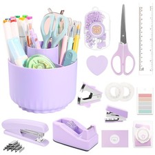 Purple Office Supplies Set - 12-Piece Desk Organizer with 360  Pen Holder, Ta...