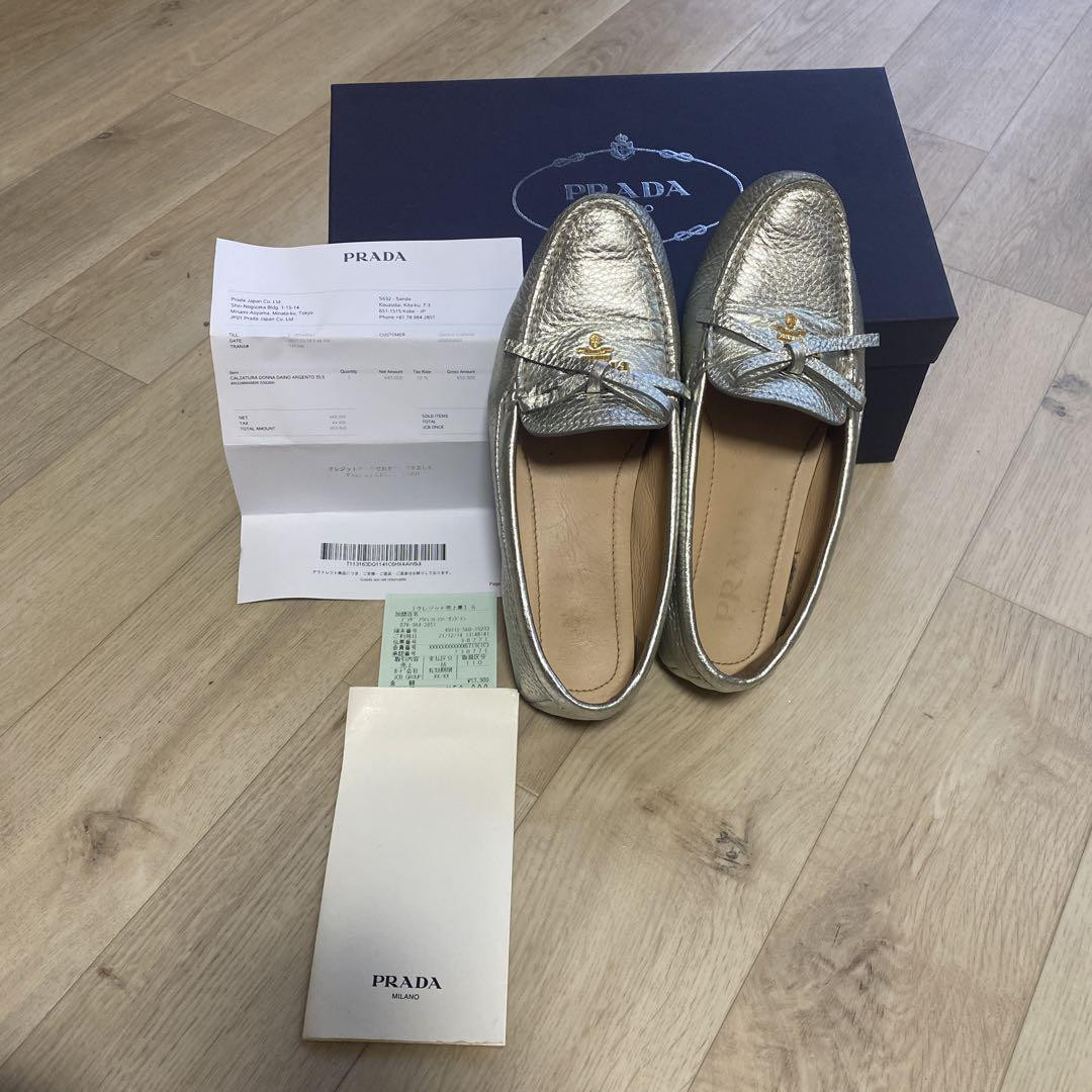 Prada Silver Leather Loafers for Women US Size 5