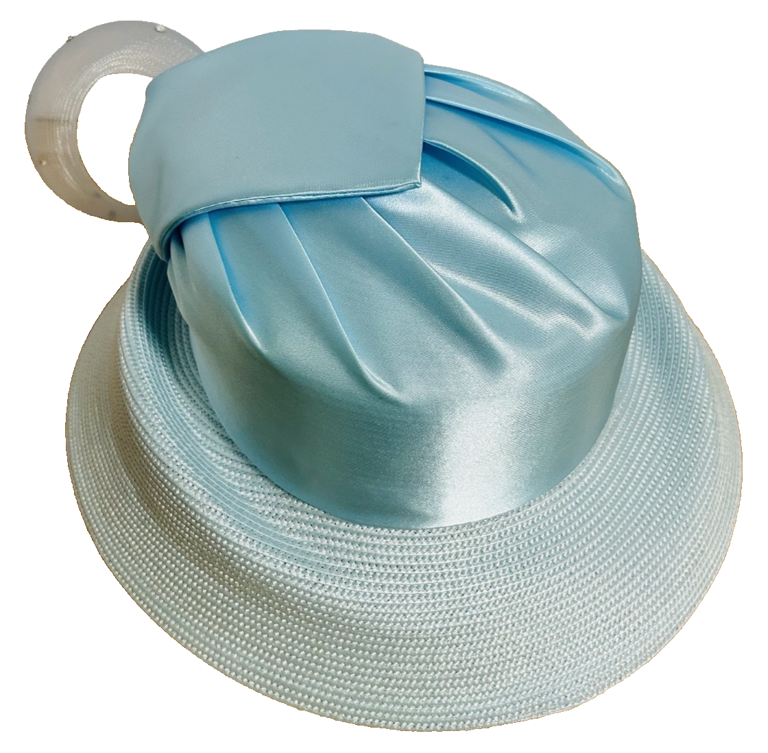 Donna Vinci Light Blue Church Hat Satin Bow Rhinestone Wide  display picture 3