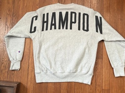 Champion Reverse Weave Crew Grey Sweatshirt With Black Arch Logo Men Size M