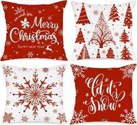 Kissenbezug 40X40 Cm Weiß Rot Schneeflocken Weihnachtskissen Deko FüR Sofa