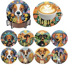 8 PCS Diamond Art Coasters Diamond Painting Coasters Kits with Holder DIY Dog