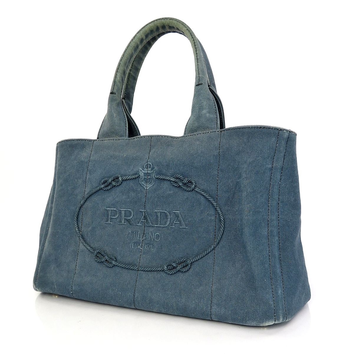 バッグ PRADA Denim Tote Bag B1877B Authentic PRADA Canapa Blue Denim Shopping Tote Hand Bag Purse
